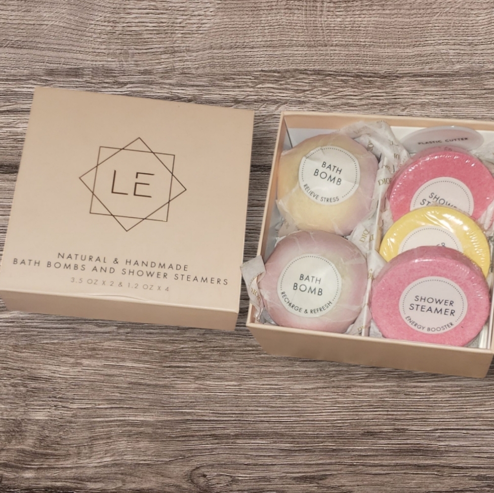 LE Natural And Handmade,Bath Bombs and Shower Steamers Set - Pink, Yellow, Cream